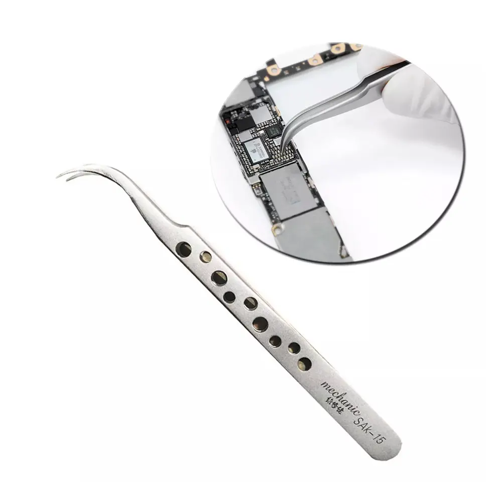 Pinza Antiestática Curva De Alta Precisión De Acero Inoxidable Para Celulares, Electrónica, Mechanic SAK-15