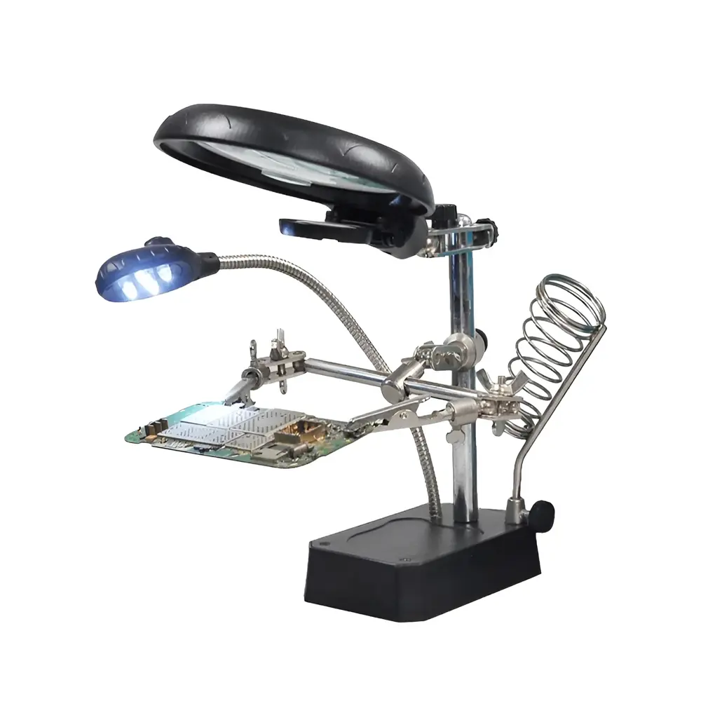 Kit Para Soldar Con Lupa Luz Led Porta Cautin Y Tercera Mano