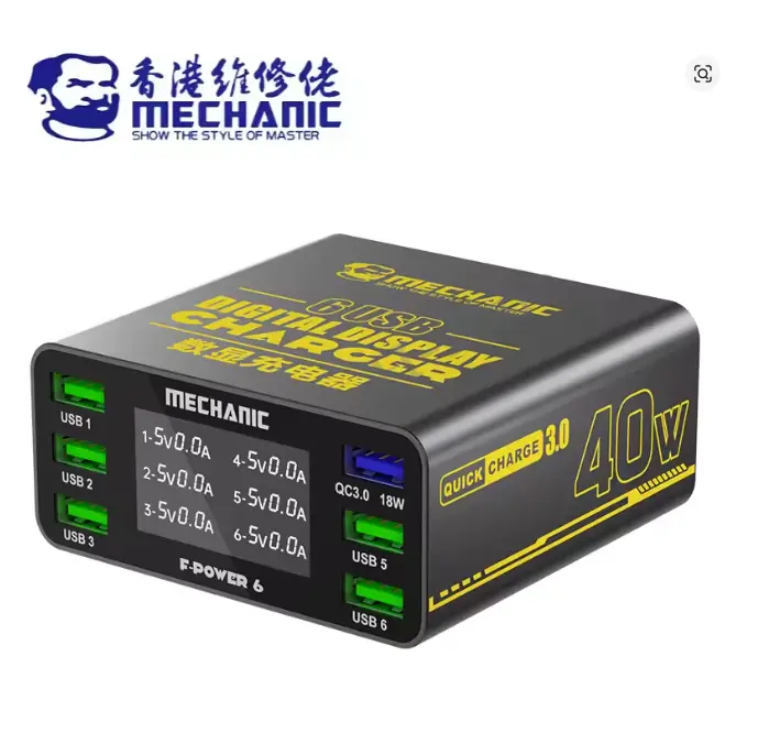 Cargador Inteligente Multipuerto QC 3.0 40W Con Pantalla Mechanic F-Power 6