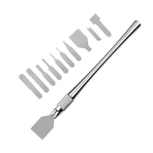 [BT.RZ0923] Espátula tipo Bisturí Con 10 Hojas Finas Para Desmontaje De CPU, Chip ic, Para Teléfono O Pc