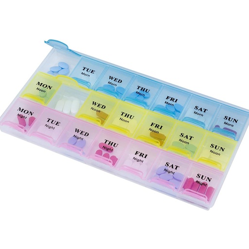 [R529A] Caja De Plástico Organizadora De Pastillas Con 21 Compartimentos Para 3 Semanas