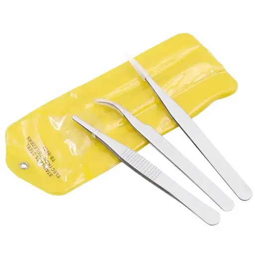 [RZ0385] Kit De 3 Pinzas De Precisión De Acero Inoxidable Para Relojería o Electrónica 