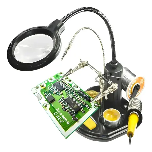 [TE-802] Kit De Soldar, Lampara Led Lupa Porta Cautín Y Tercera Mano