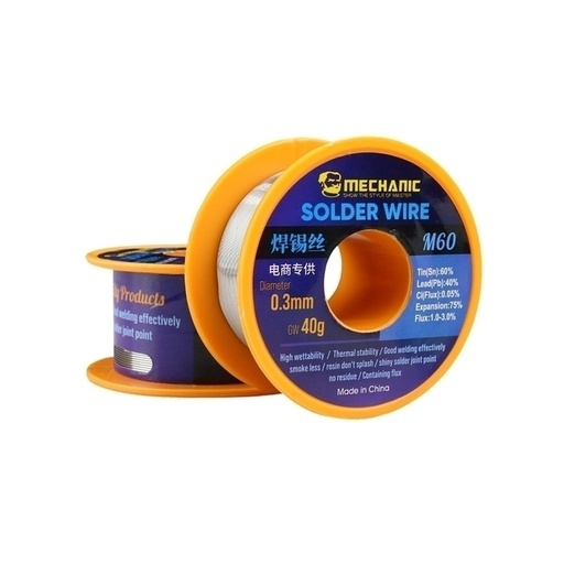 [M60.03] Rollo De Alambre De Soldadura De Estaño 0.3mm, 40g Mechanic M60-03