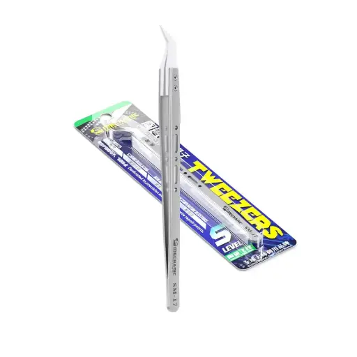 [SM-17] Pinza Curva De Alta Precisión, Con Punta De Cerámica Para Trabajos De Electronica.