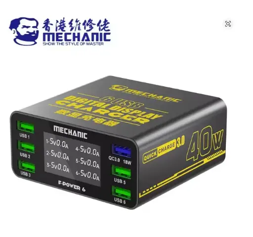 [F-POWER 6] Cargador Inteligente Multipuerto QC 3.0 40W Con Pantalla Mechanic F-Power 6