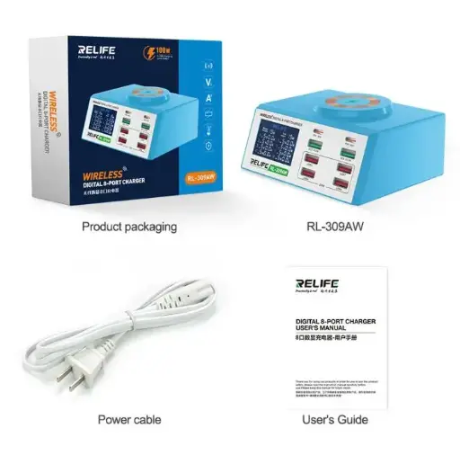 [RL-309AW] Cargador Inteligente 6 Puertos USB + 2 Puertos PD, Carga Inalámbrica Relife RL-309AW